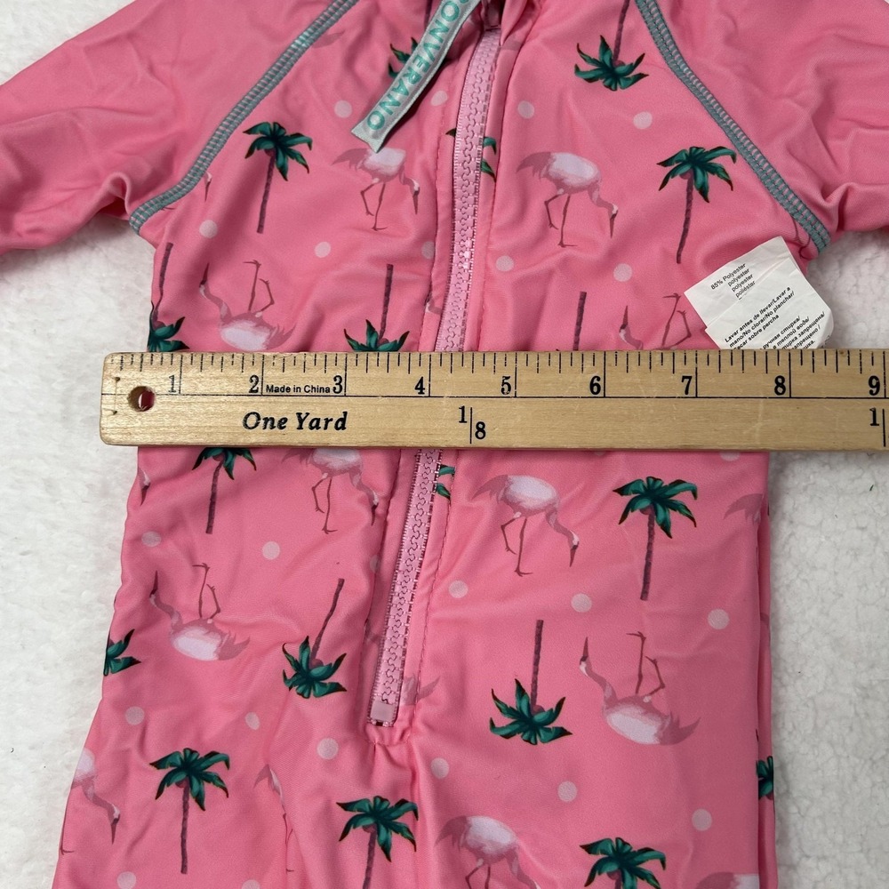 Bonverano UV Sun Suit Baby Girls 6-9M Pink Flamingo Palm Rashguard One Piece Hat - Picture 15 of 16